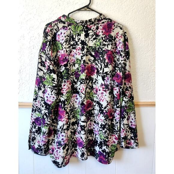 j. Jill Floral Long Sleeve Multicolor Shirt Blouse Sz XL Collared Front Pocket - Picture 3 of 10